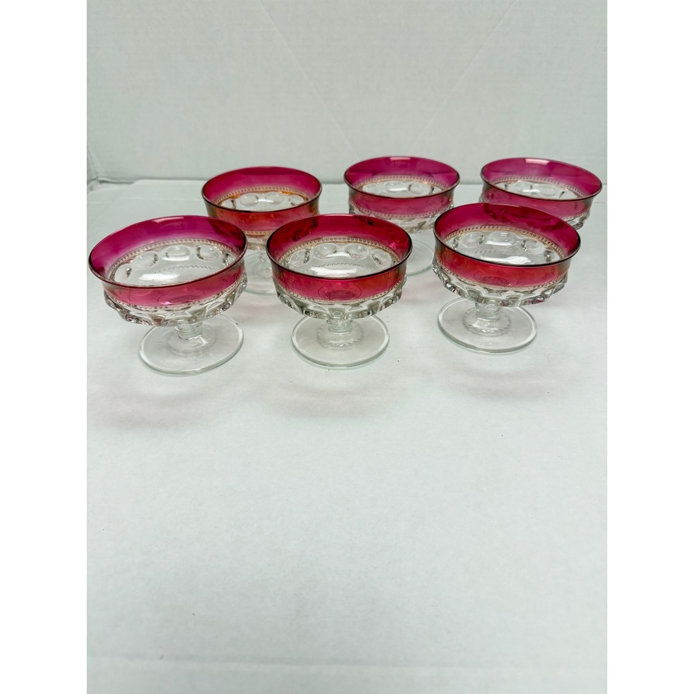 Vintage Kings Crown Thumbprint Glass Dessert Champagne Coupes Set of 6